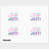 Sticker Ovale Papillon BFF petite soeur (Feuille)