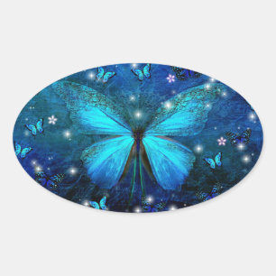 Sticker Ovale Papillon bleu