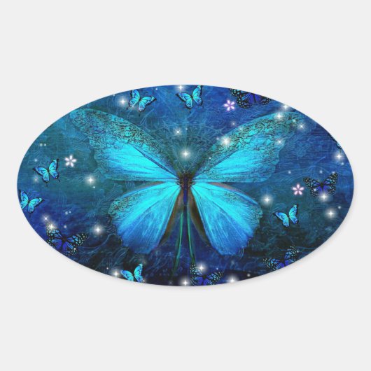 Sticker Ovale Papillon bleu (Devant)