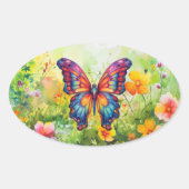 Sticker Ovale Papillon Bleu Orange ailes (Devant)