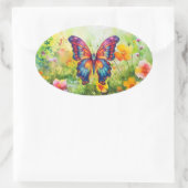 Sticker Ovale Papillon Bleu Orange ailes (Sac)