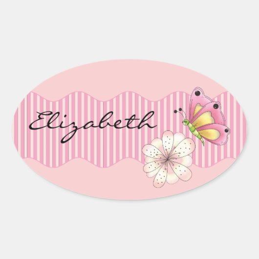 Sticker Ovale Papillon et fleurs de cerisiers (Devant)