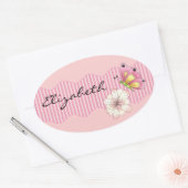 Sticker Ovale Papillon et fleurs de cerisiers (Enveloppe)