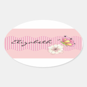 Sticker Ovale Papillon et fleurs de cerisiers