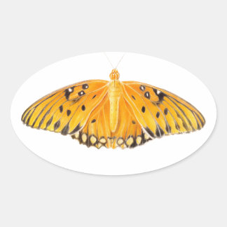 Sticker Ovale Papillon fritillaire du golfe à l'aquarelle orange