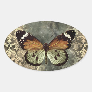 Sticker Ovale Papillon gothique orange et vert