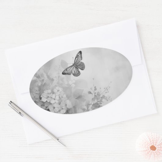 Sticker Ovale Papillon noir et blanc (Enveloppe)