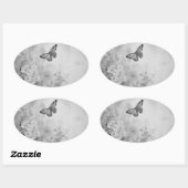 Sticker Ovale Papillon noir et blanc (Feuille)