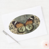 Sticker Ovale Papillon orange et vert (Enveloppe)