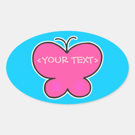 Sticker Ovale papillon rose mignon,<YOUR TEXT>,<YOUR TEXT> (Devant)
