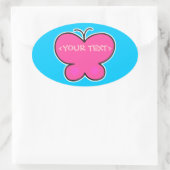 Sticker Ovale papillon rose mignon,<YOUR TEXT>,<YOUR TEXT> (Sac)