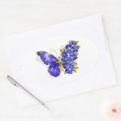 Sticker Ovale Papillon saphir à fleurs (Enveloppe)