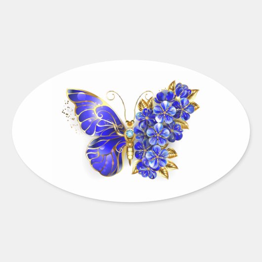 Sticker Ovale Papillon Saphir Fleur (Devant)