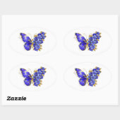 Sticker Ovale Papillon Saphir Fleur (Feuille)