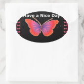 Sticker Ovale Papillon violet orange Avoir un beau Art de jour I (Sac)