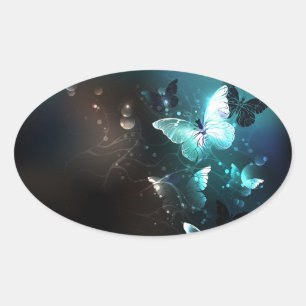 Sticker Ovale Papillons de nuit à la menthe