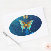 Sticker Ovale Papillons d'or sur un Arrière - plan bleu (Enveloppe)