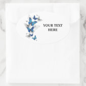 Sticker Ovale Papillons volants bleus Morpho (Sac)