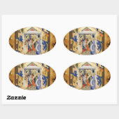 STICKER OVALE PARCHEMENT FLORAL DE NOËL DE NATIVITÉ (Feuille)