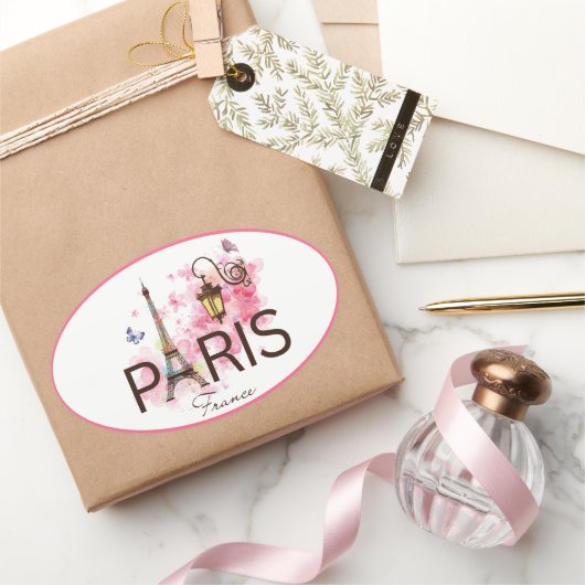 Sticker Ovale Paris France Tour Eiffel & Lampe (Cadeaux)