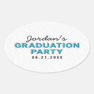 Sticker Ovale Parti de la graduation en bleu de Modern Stripes