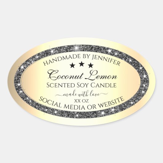 Sticker Ovale Parties scintillant d'argent brillant effet or Éti (Devant)