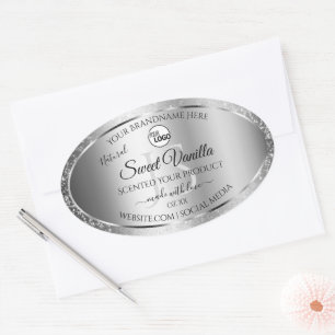 Sticker Ovale Parties scintillant d'argent moderne Monogramme Pr