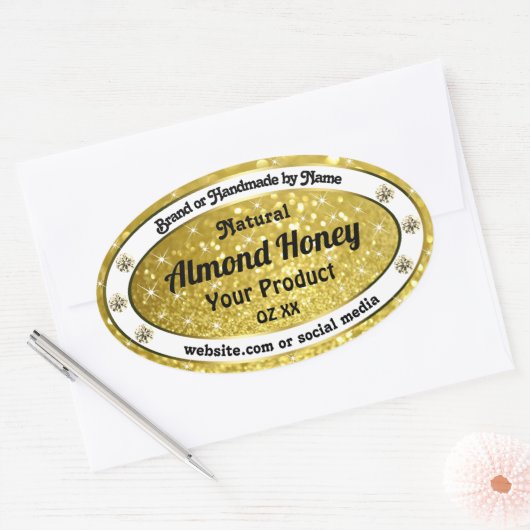 Sticker Ovale Parties scintillant d'or Stars Sparkle Diamonds Ét (Enveloppe)