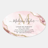 Sticker Ovale Parties scintillant en or rose pâle Agate Monogram (Devant)