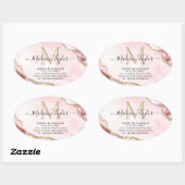 Sticker Ovale Parties scintillant en or rose pâle Agate Monogram (Feuille)