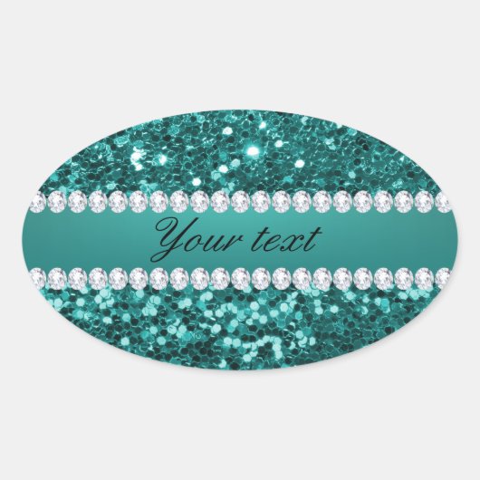 Sticker Ovale Parties scintillant et diamants Turquoises chic (Devant)