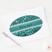Sticker Ovale Parties scintillant et diamants Turquoises chic (Enveloppe)