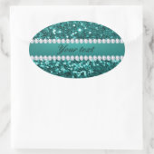 Sticker Ovale Parties scintillant et diamants Turquoises chic (Sac)