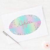 Sticker Ovale Parties scintillant holographique Unicorn (Enveloppe)