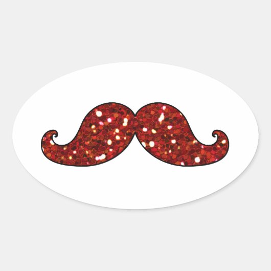 Sticker Ovale Parties scintillant IMPRIMÉE FUNNY RED MUSTACHE (Devant)