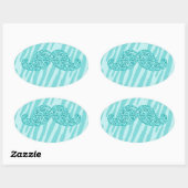 Sticker Ovale Parties scintillant TURQUOISE FILLE MUSTACHE ZEBRA (Feuille)