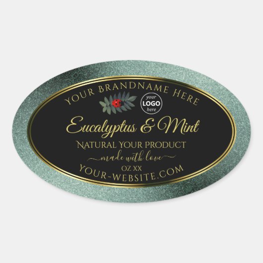 Sticker Ovale Parties scintillant Turquoise foncée Noir Étiquett (Devant)