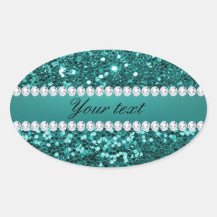 Sticker Ovale Parties scintillantes turquoises chics et diamants