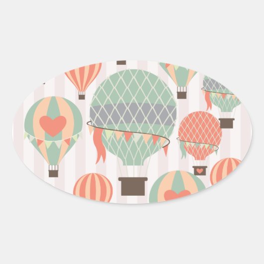 Sticker Ovale Pastel Hot Air Balloons Monte Pink Strié Sky (Devant)