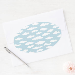 Sticker Ovale Pastel Nuages Bébé Esthétique Bleu Et Blanc