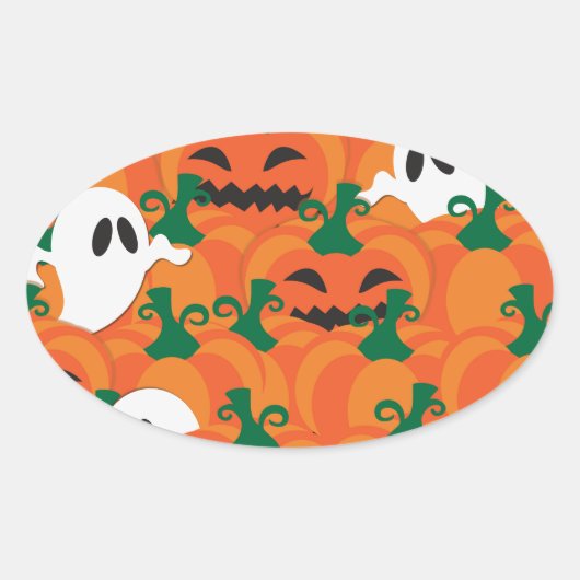 Sticker Ovale Patch Citrouille Haunted Halloween Ghosts (Devant)