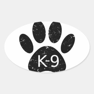 Sticker Ovale Paw Chien en Perdu Grunge K-9