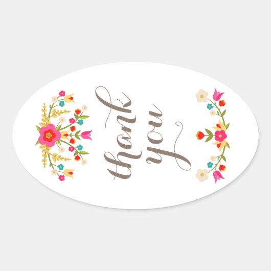 Sticker Ovale Pays Fleurs Merci Balises cadeaux (Devant)