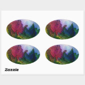 Sticker Ovale Paysage Abstrait en aquarelles - Levée de soleil (Feuille)