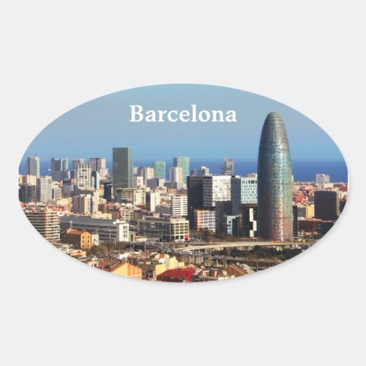 Sticker Ovale Paysage urbain de Barcelone (Devant)