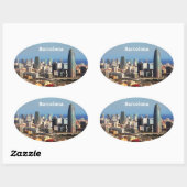Sticker Ovale Paysage urbain de Barcelone (Feuille)