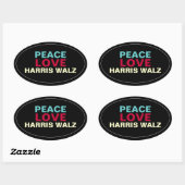 Sticker ovale PEACE LOVE HARRIS WALZ (Feuille)