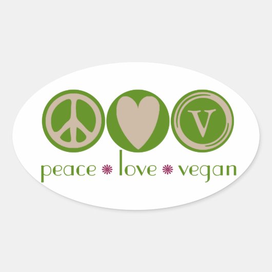 Sticker Ovale Peace Love Vegan (Devant)