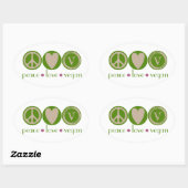 Sticker Ovale Peace Love Vegan (Feuille)