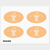 Sticker Ovale Peach Retro White Flourd Rose (Feuille)